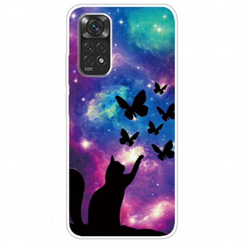 Capa Para Xiaomi Redmi Note 11 / 11S Gato E Borboletas No Espaço