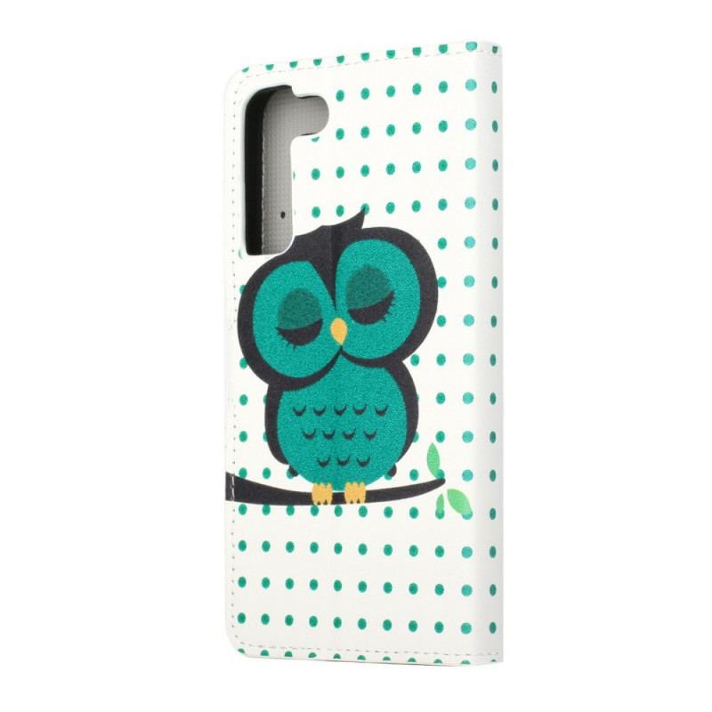 Capa De Couro Para Samsung Galaxy S22 Plus 5G Coruja Adormecida