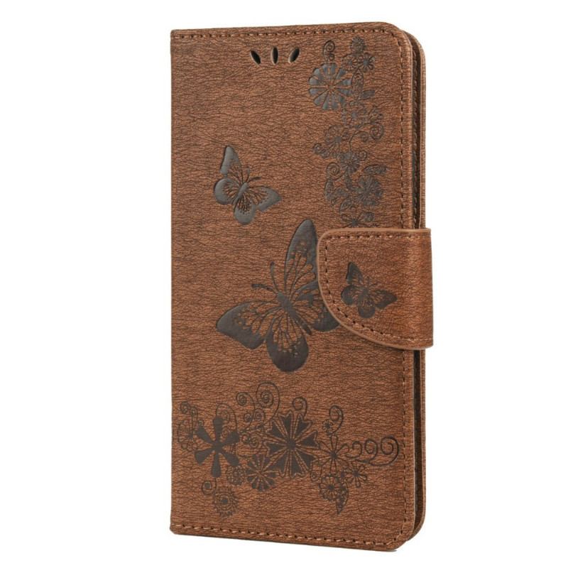 Capa Em Pele Para Samsung Galaxy S22 Plus 5G De Cordão Borboletas Esplêndidas