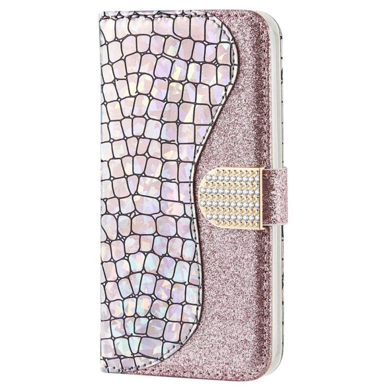 Capa Em Pele Para Samsung Galaxy S22 Plus 5G Diamantes De Crocodilo