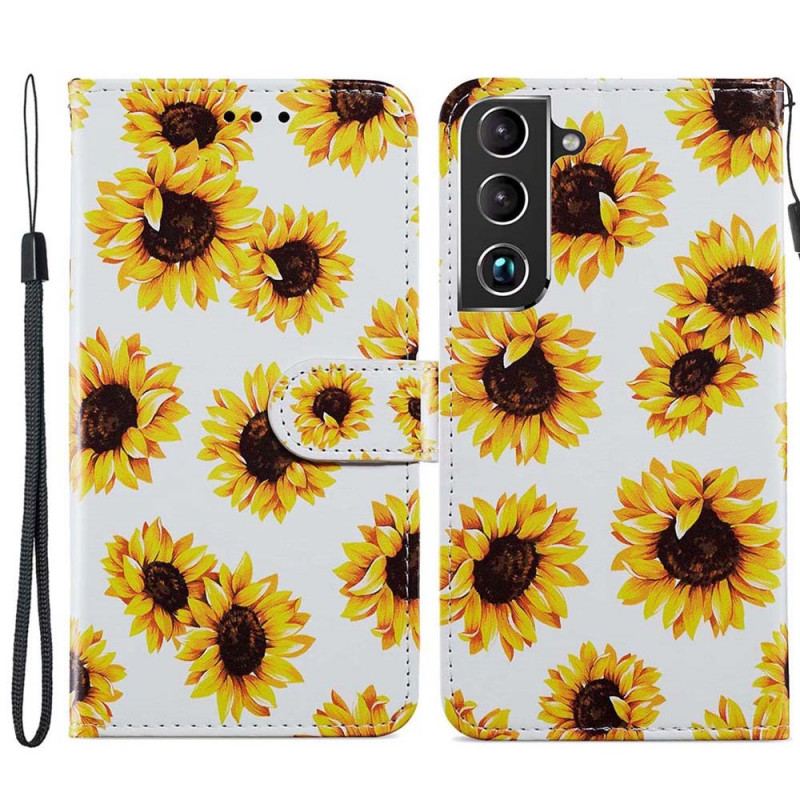 Capa Em Pele Para Samsung Galaxy S22 Plus 5G Girassóis