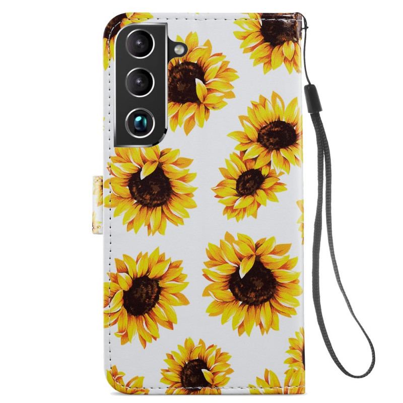 Capa Em Pele Para Samsung Galaxy S22 Plus 5G Girassóis