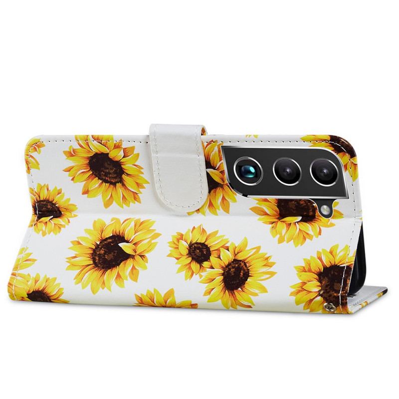 Capa Em Pele Para Samsung Galaxy S22 Plus 5G Girassóis