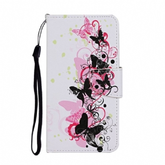 Capa Flip Para Samsung Galaxy S22 Plus 5G Borboletas E Cordão