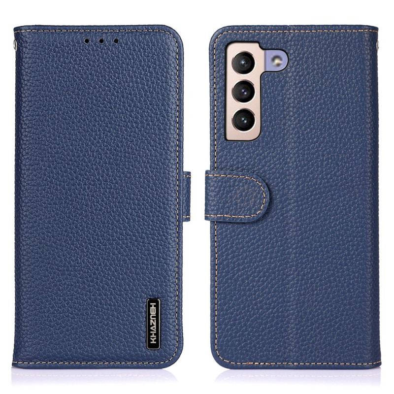 Capa Flip Para Samsung Galaxy S22 Plus 5G Couro Genuíno Khazneh Litchi