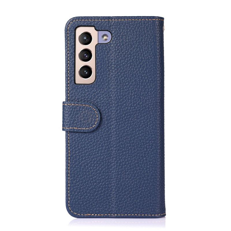 Capa Flip Para Samsung Galaxy S22 Plus 5G Couro Genuíno Khazneh Litchi
