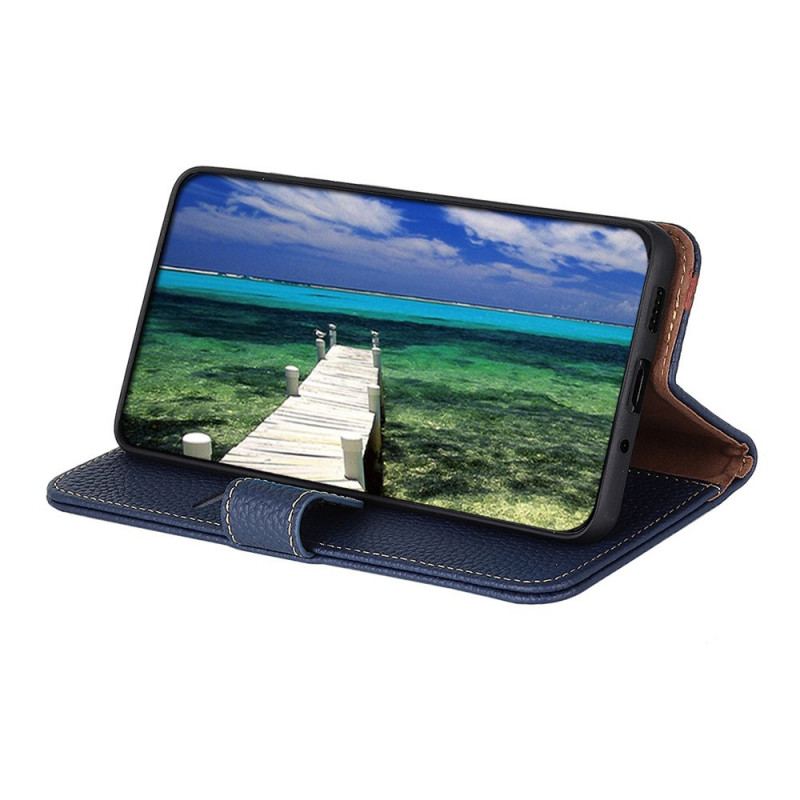 Capa Flip Para Samsung Galaxy S22 Plus 5G Couro Genuíno Khazneh Litchi