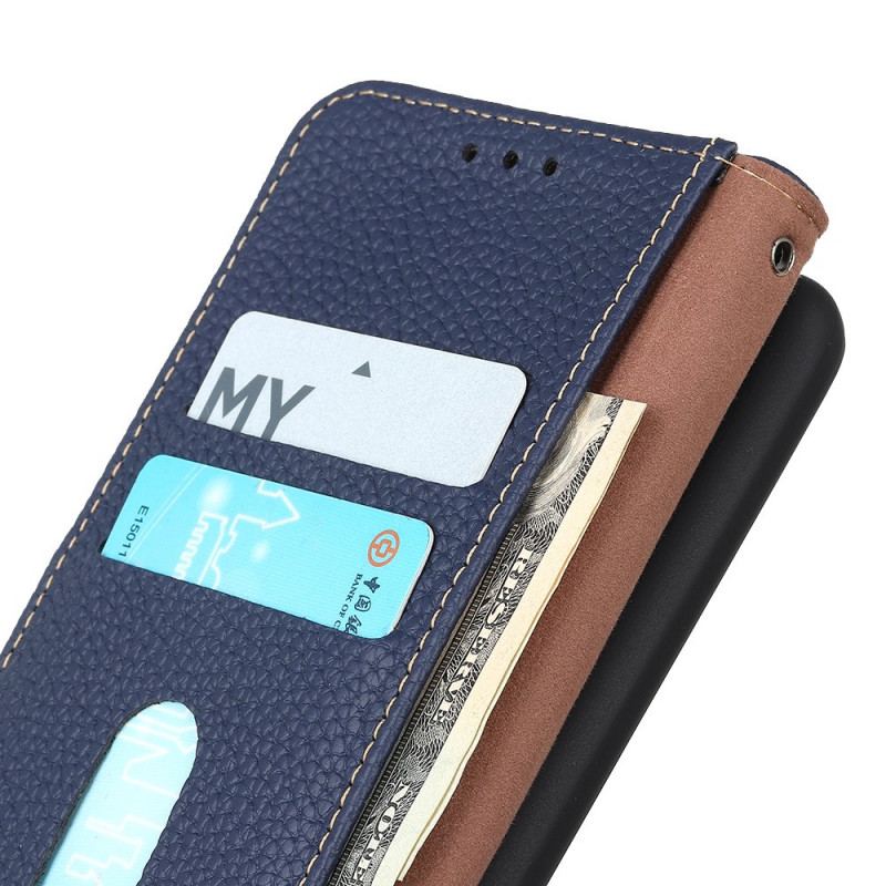 Capa Flip Para Samsung Galaxy S22 Plus 5G Couro Genuíno Khazneh Litchi