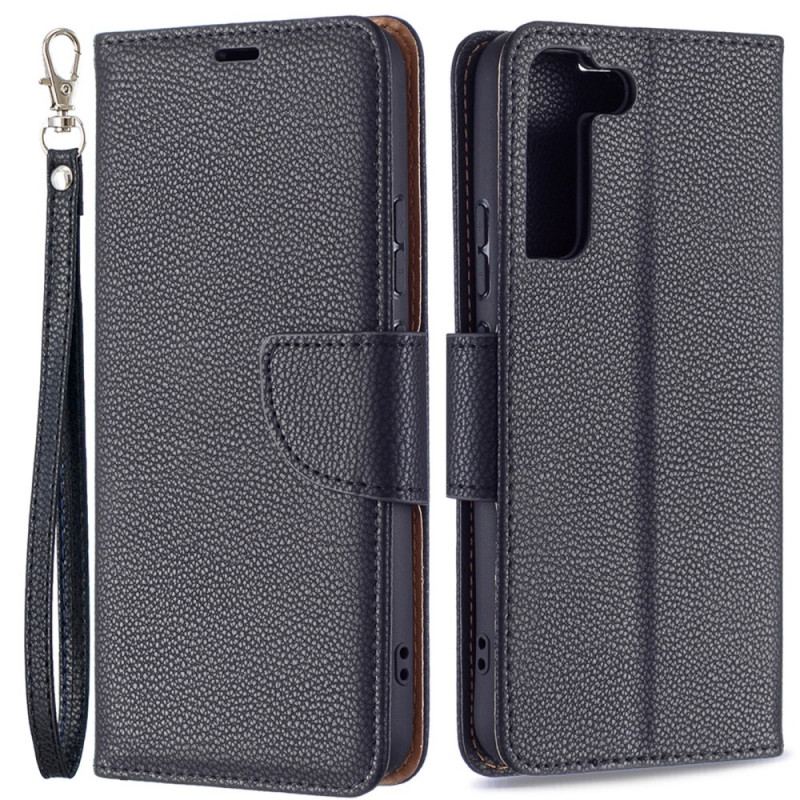 Capa Flip Para Samsung Galaxy S22 Plus 5G De Couro Lichia Rabat Oblíqua