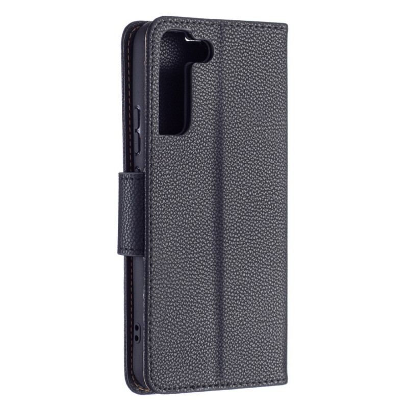 Capa Flip Para Samsung Galaxy S22 Plus 5G De Couro Lichia Rabat Oblíqua