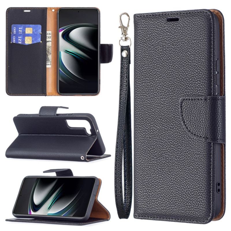 Capa Flip Para Samsung Galaxy S22 Plus 5G De Couro Lichia Rabat Oblíqua