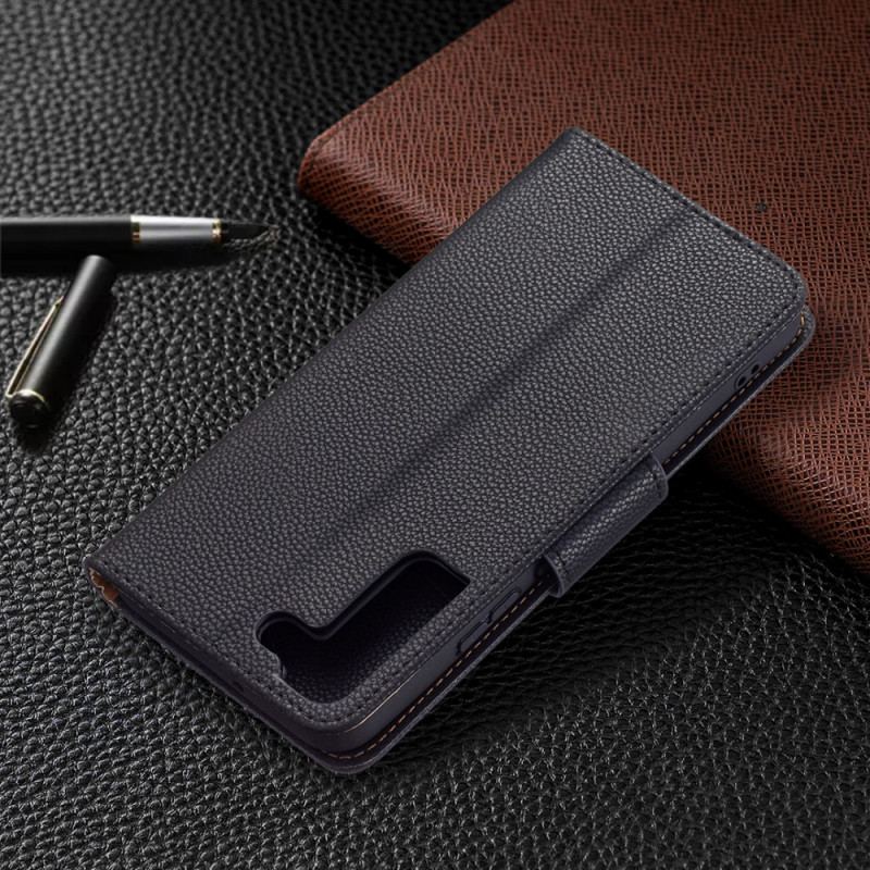 Capa Flip Para Samsung Galaxy S22 Plus 5G De Couro Lichia Rabat Oblíqua