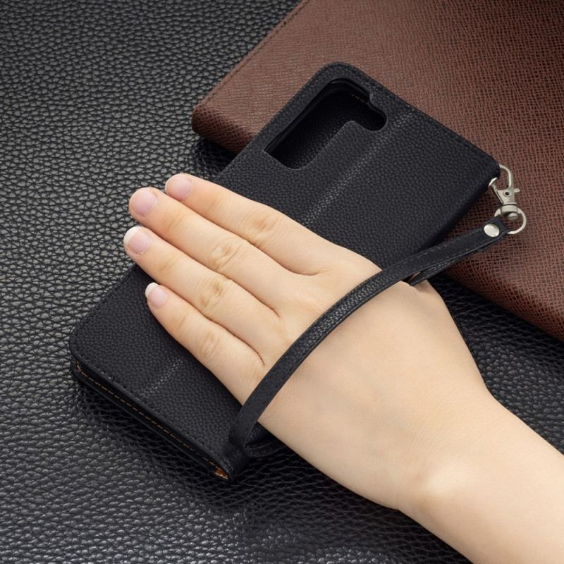 Capa Flip Para Samsung Galaxy S22 Plus 5G De Couro Lichia Rabat Oblíqua
