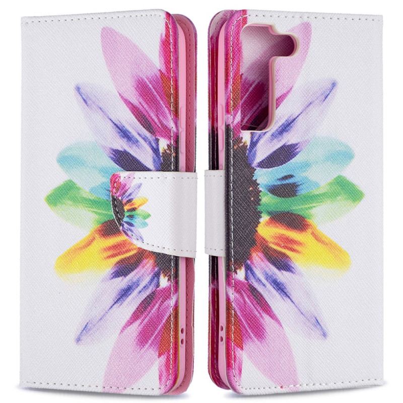 Capa Flip Para Samsung Galaxy S22 Plus 5G Flor Aquarela