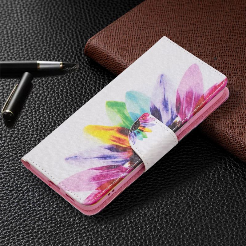 Capa Flip Para Samsung Galaxy S22 Plus 5G Flor Aquarela