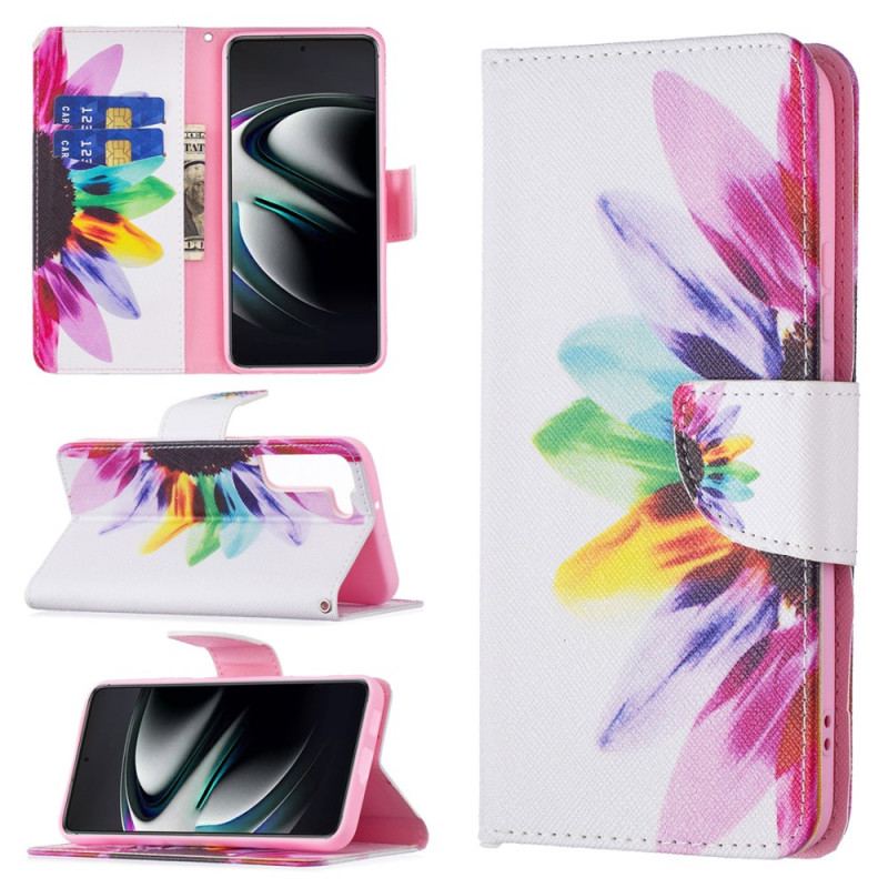Capa Flip Para Samsung Galaxy S22 Plus 5G Flor Aquarela