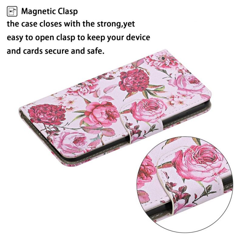 Capa Flip Para Samsung Galaxy S22 Plus 5G Flores Magistrais Com Alça