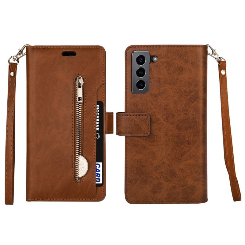 Capa Flip Para Samsung Galaxy S22 Plus 5G Porta-moedas E Cordão