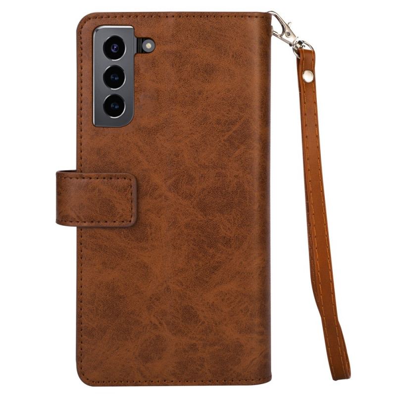 Capa Flip Para Samsung Galaxy S22 Plus 5G Porta-moedas E Cordão
