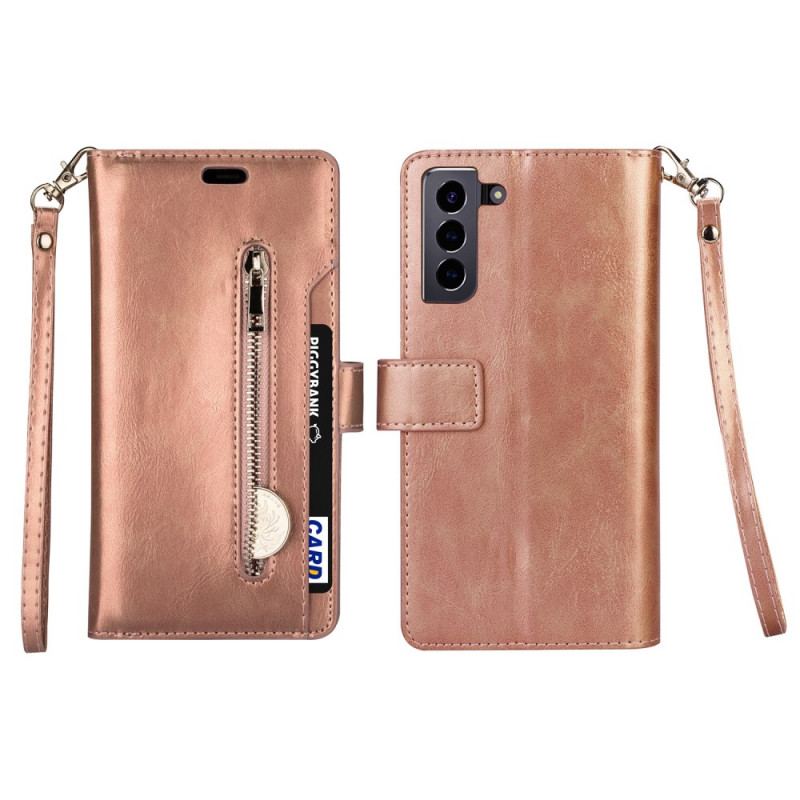 Capa Flip Para Samsung Galaxy S22 Plus 5G Porta-moedas E Cordão