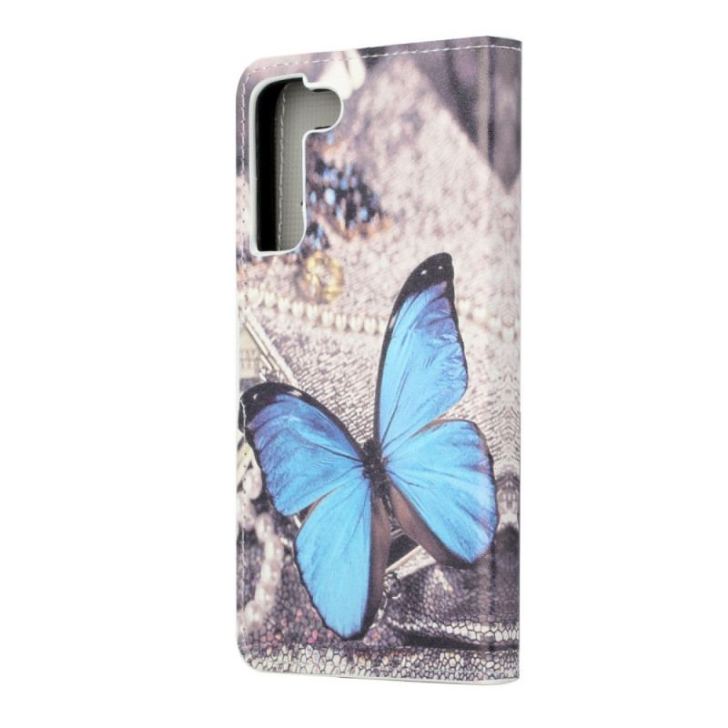Capa Folio Para Samsung Galaxy S22 Plus 5G Borboleta Prestige Azul