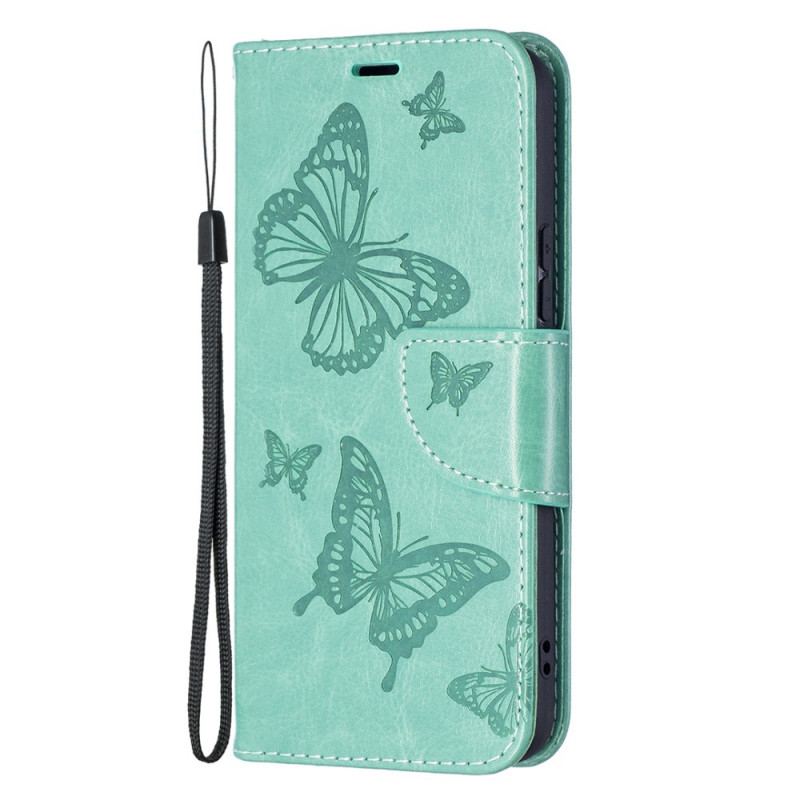 Capa Folio Para Samsung Galaxy S22 Plus 5G Borboletas Voando Com Cordão
