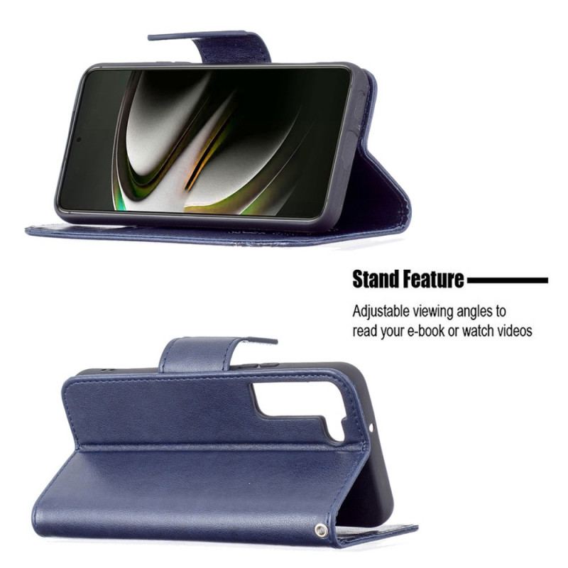Capa Folio Para Samsung Galaxy S22 Plus 5G Borboletas Voando Com Cordão
