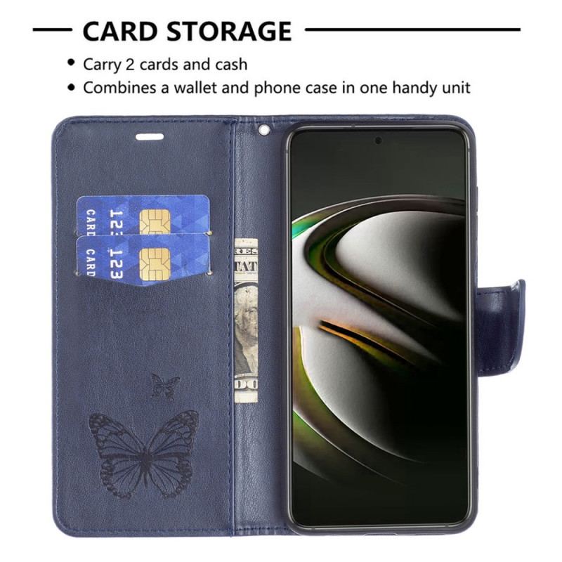 Capa Folio Para Samsung Galaxy S22 Plus 5G Borboletas Voando Com Cordão