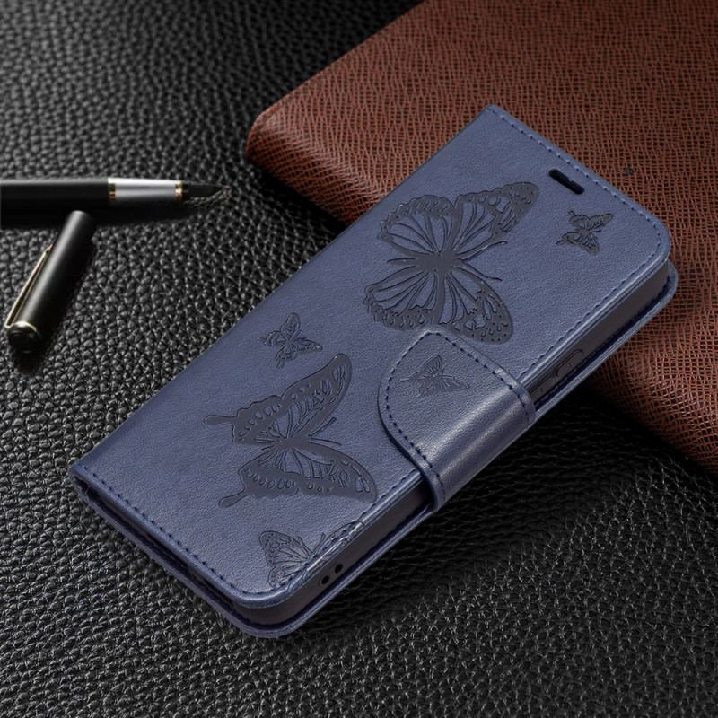 Capa Folio Para Samsung Galaxy S22 Plus 5G Borboletas Voando Com Cordão