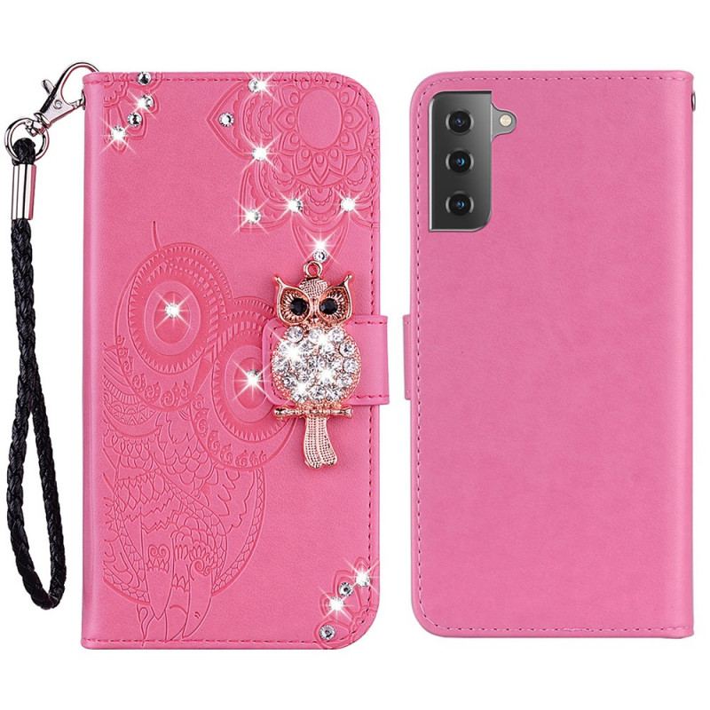 Capa Folio Para Samsung Galaxy S22 Plus 5G Coruja Mandala E Charme