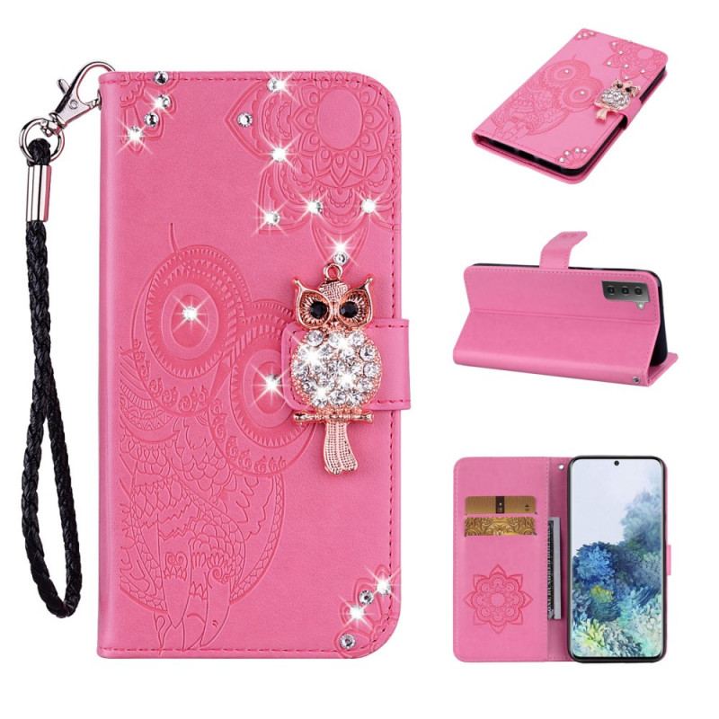 Capa Folio Para Samsung Galaxy S22 Plus 5G Coruja Mandala E Charme
