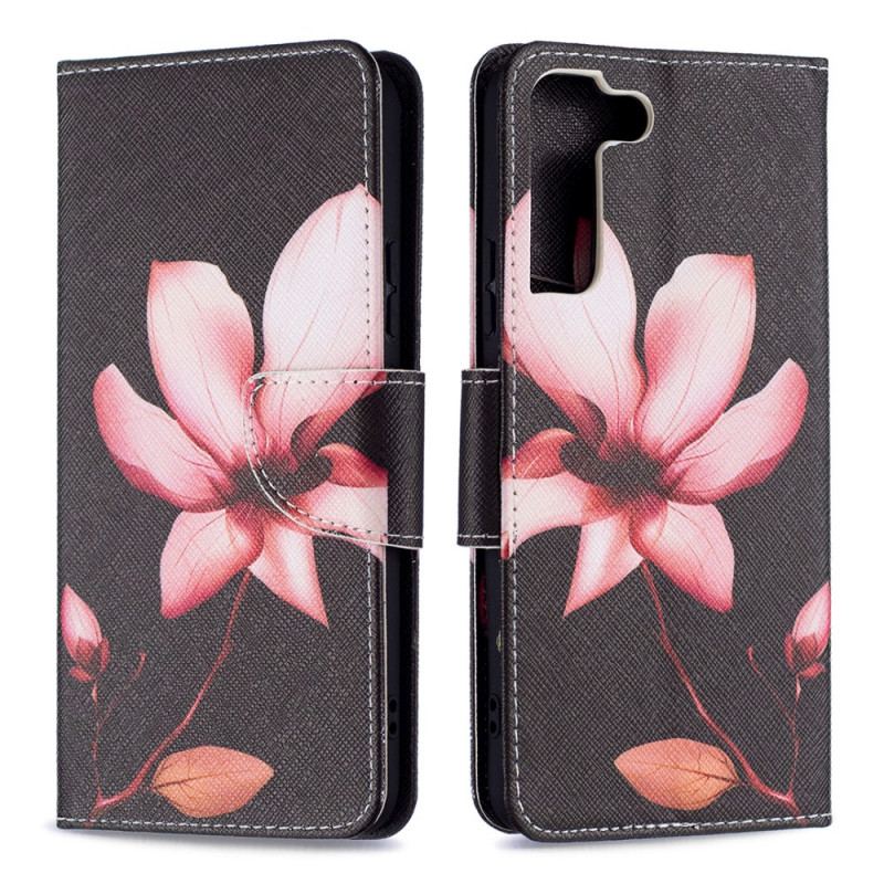 Capa Folio Para Samsung Galaxy S22 Plus 5G Flor Rosa