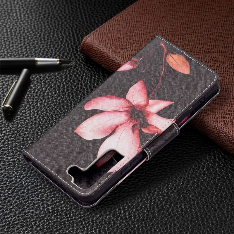 Capa Folio Para Samsung Galaxy S22 Plus 5G Flor Rosa