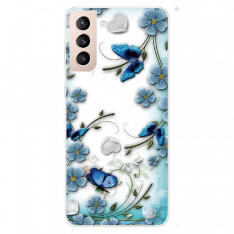 Capa Para Samsung Galaxy S22 Plus 5G Borboletas E Flores Retrô