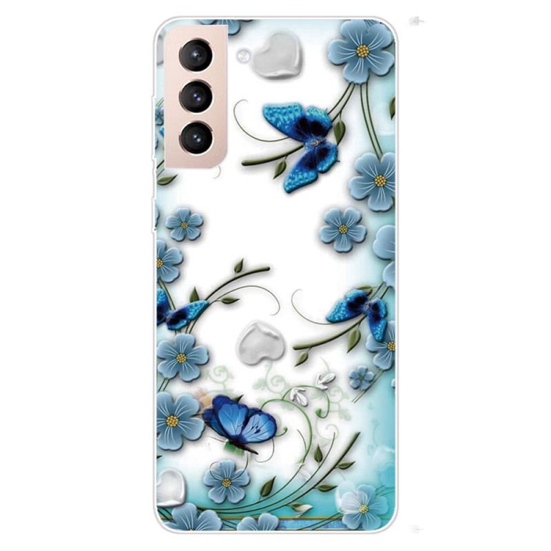 Capa Para Samsung Galaxy S22 Plus 5G Borboletas E Flores Retrô