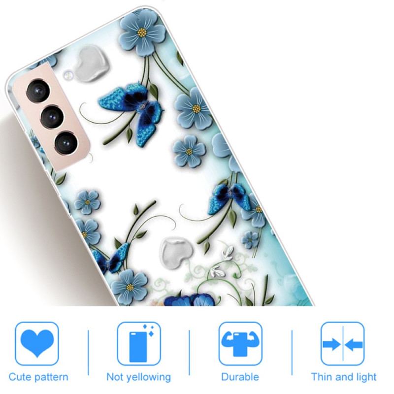 Capa Para Samsung Galaxy S22 Plus 5G Borboletas E Flores Retrô