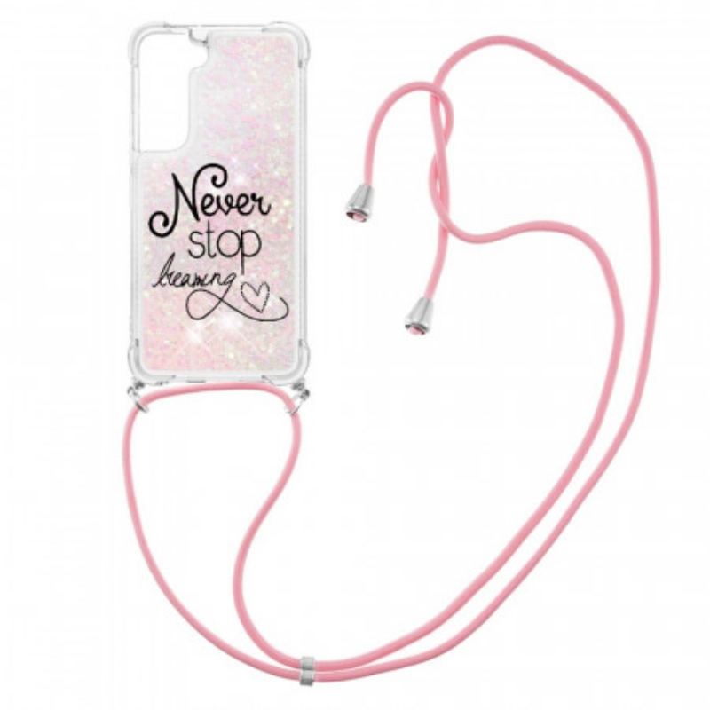 Capa Para Samsung Galaxy S22 Plus 5G De celular Cordão De Glitter Nunca Pare