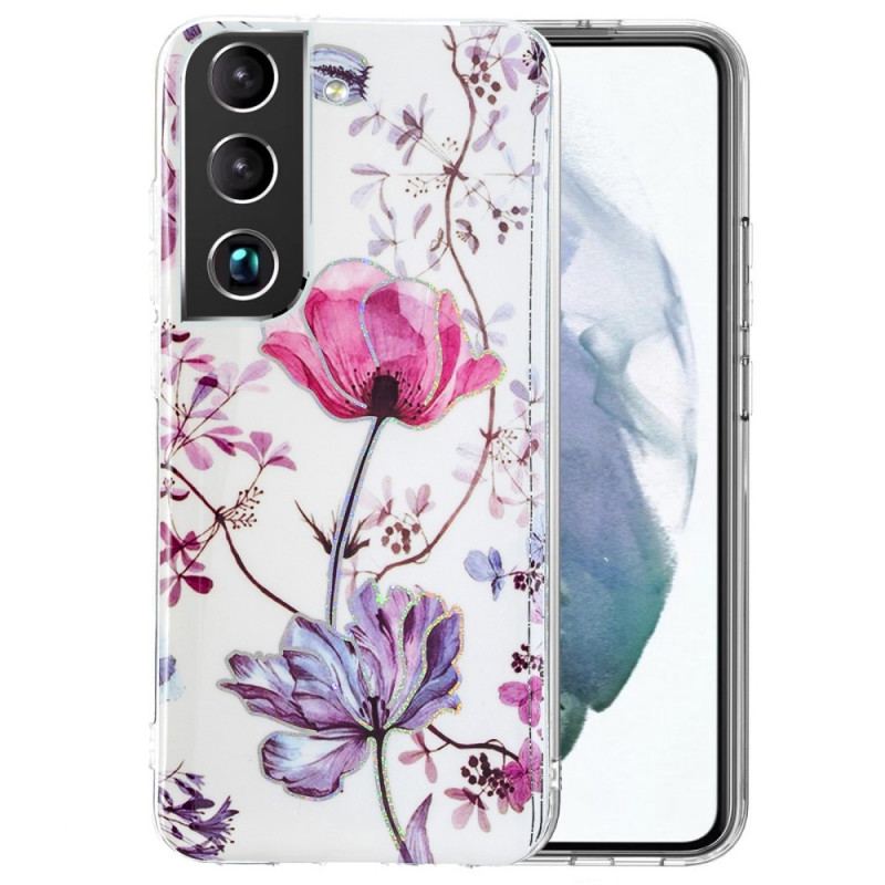 Capa Para Samsung Galaxy S22 Plus 5G Flores Em Mármore