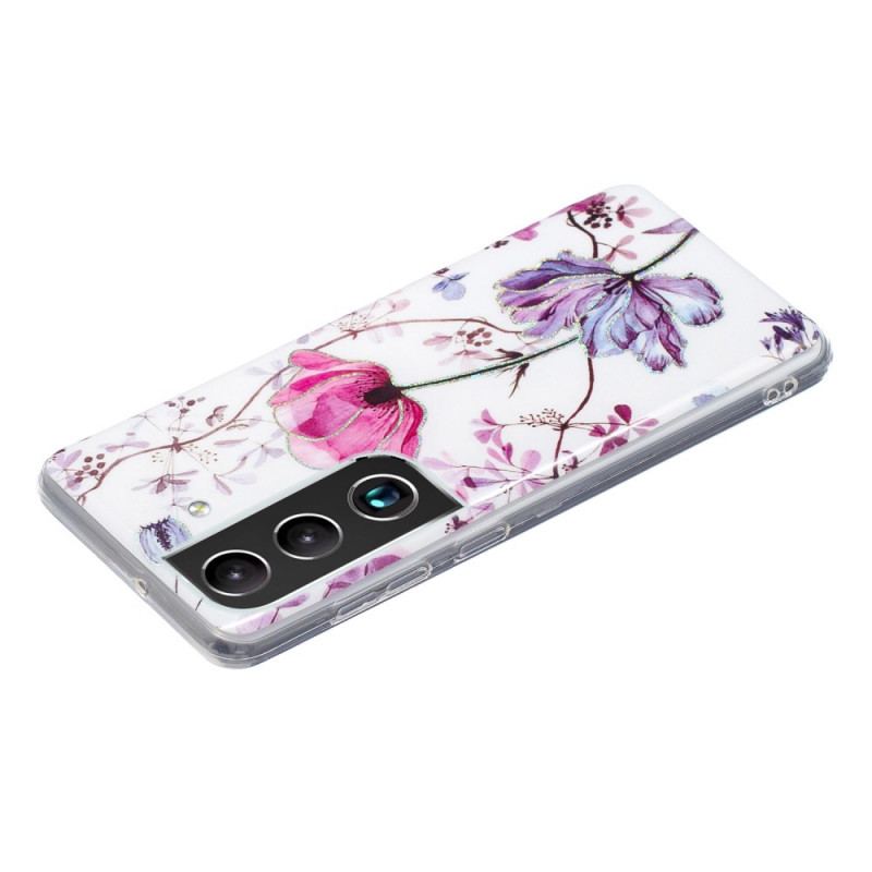 Capa Para Samsung Galaxy S22 Plus 5G Flores Em Mármore