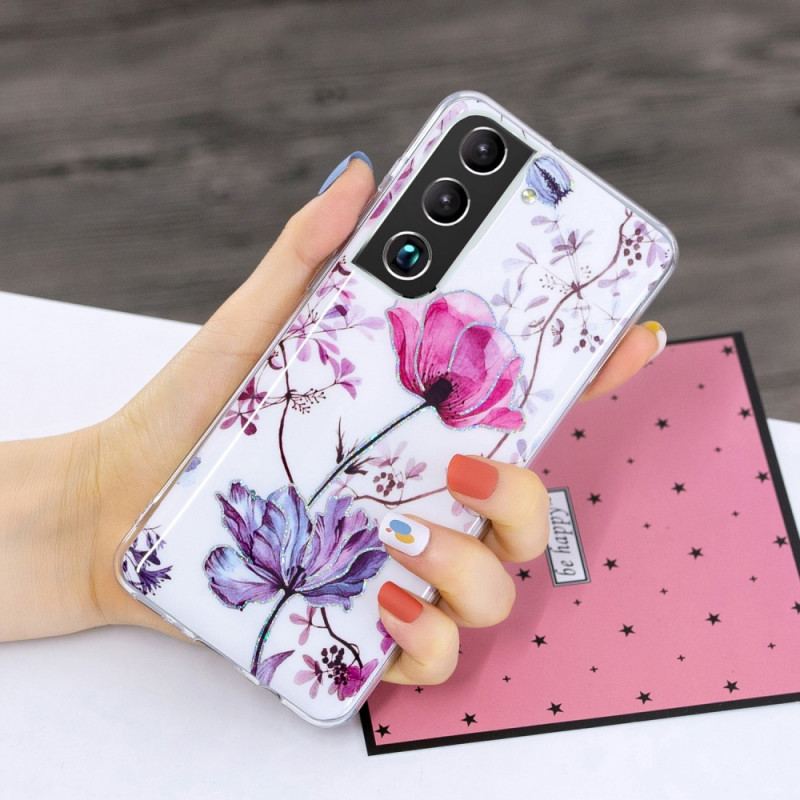 Capa Para Samsung Galaxy S22 Plus 5G Flores Em Mármore
