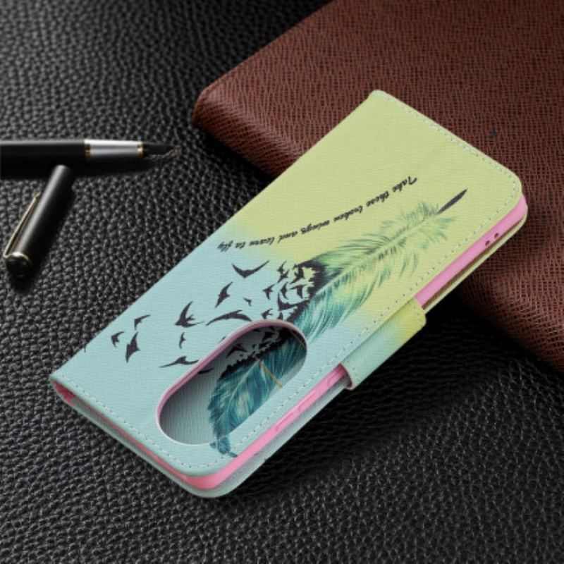 Capa De Couro Para Huawei P50 Pro Aprender A Voar