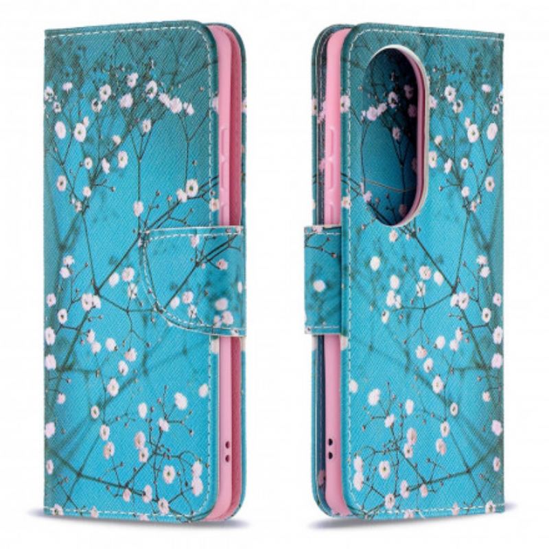 Capa Em Pele Para Huawei P50 Pro Árvore Florida