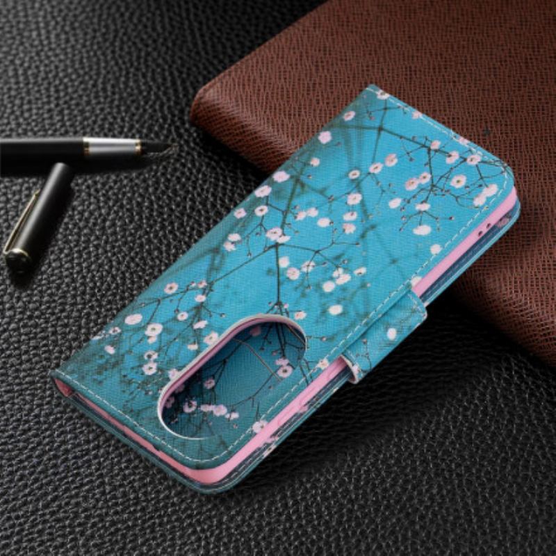 Capa Em Pele Para Huawei P50 Pro Árvore Florida