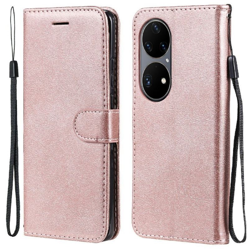 Capa Folio Para Huawei P50 Pro De Cordão Efeito De Couro Com Tiras