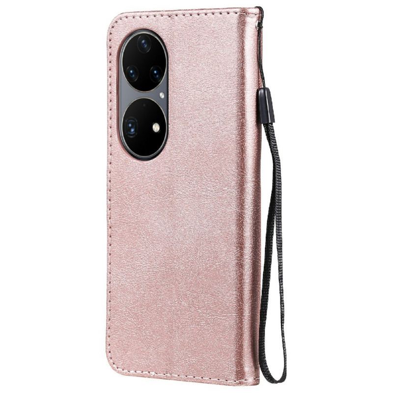 Capa Folio Para Huawei P50 Pro De Cordão Efeito De Couro Com Tiras