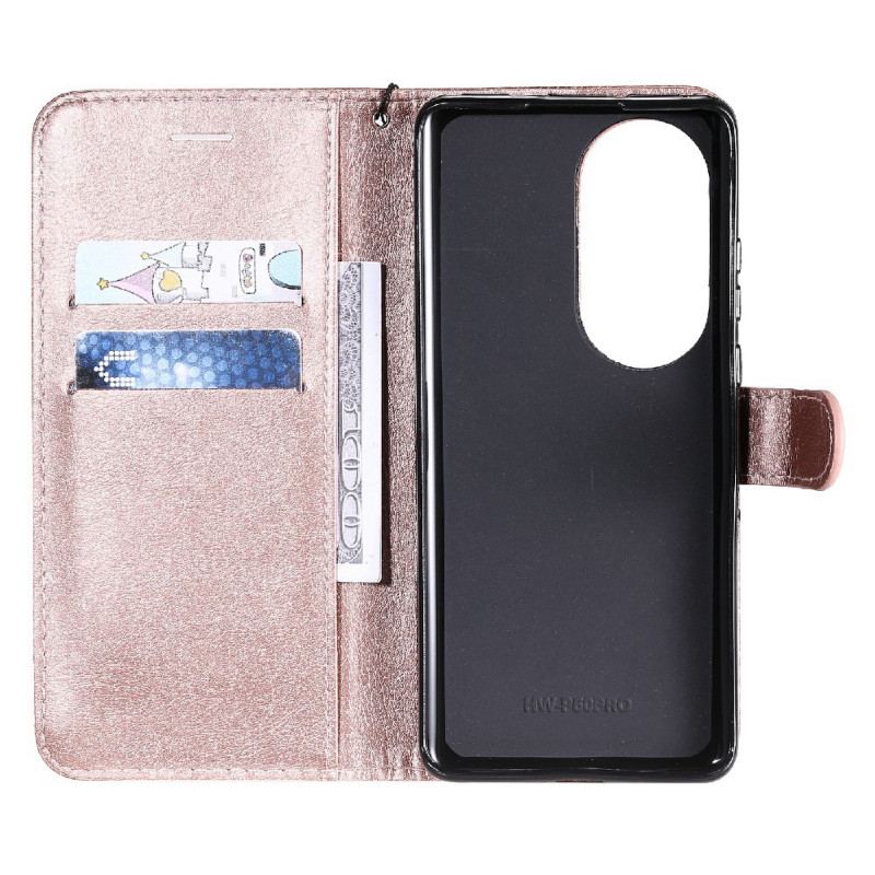 Capa Folio Para Huawei P50 Pro De Cordão Efeito De Couro Com Tiras