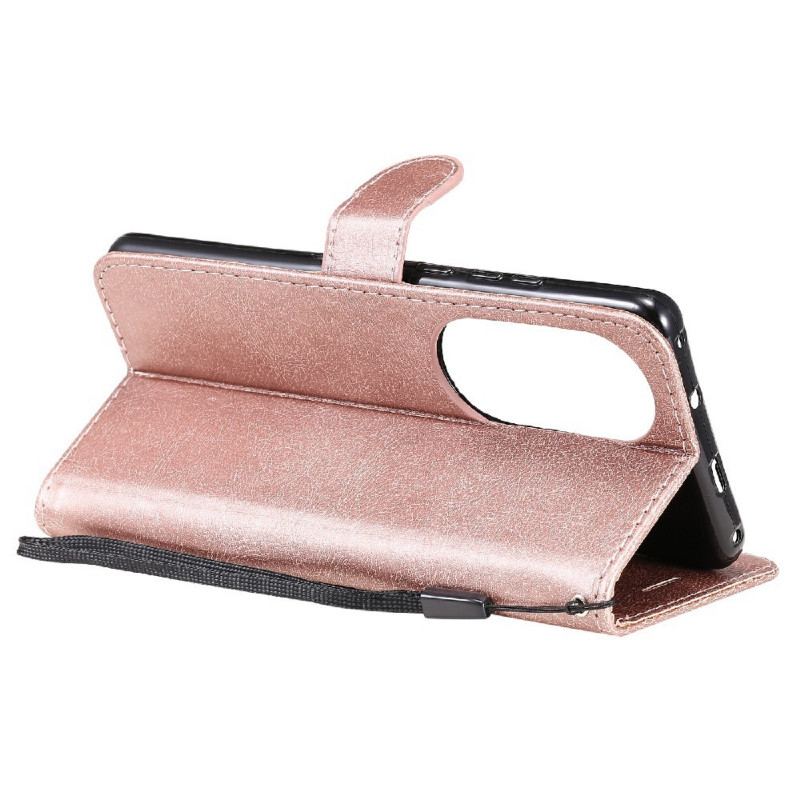 Capa Folio Para Huawei P50 Pro De Cordão Efeito De Couro Com Tiras
