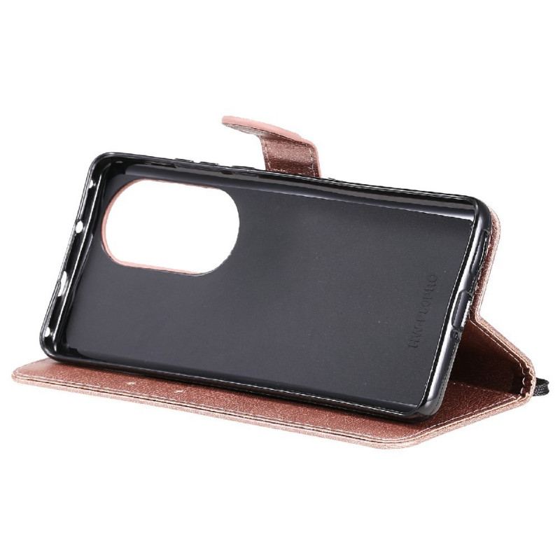 Capa Folio Para Huawei P50 Pro De Cordão Efeito De Couro Com Tiras