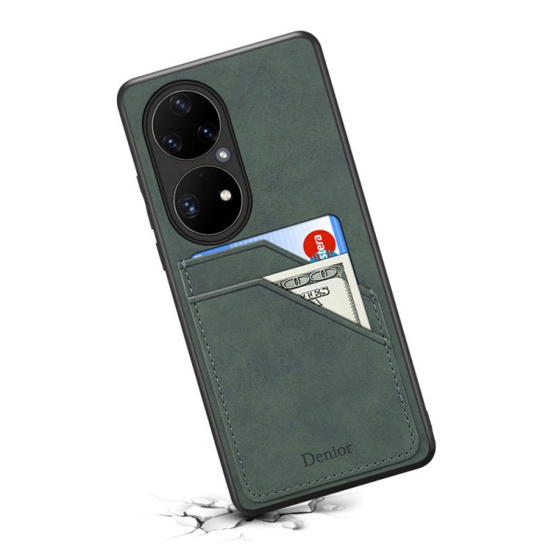 Capa Para Huawei P50 Pro Titular De Cartão De Compartimento Duplo Denior