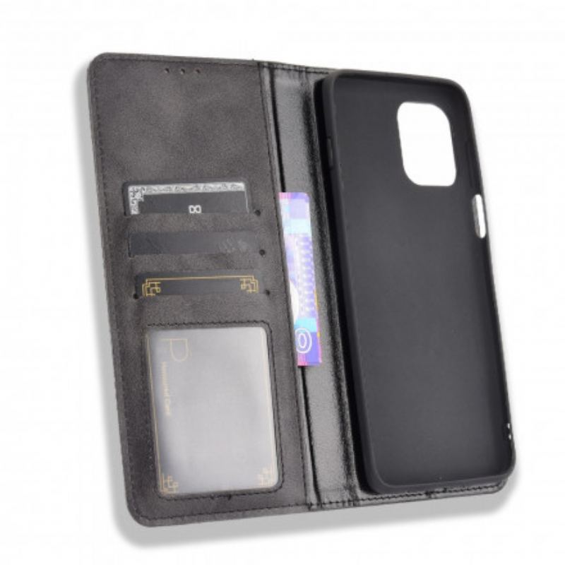 Capa De Celular Para Moto G100 Flip Efeito Couro Vintage Estilizado